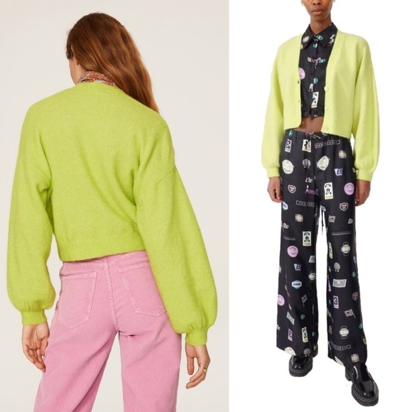 BAUM PFERDGARTEN 90s Alpaca Wool Puff Sleeve Oversized Crop Cardigan Sweater S - Picture 2 of 11